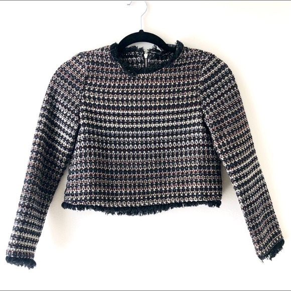 Zara Tops - Zara Trafaluc Tweed Fringe Crop Top